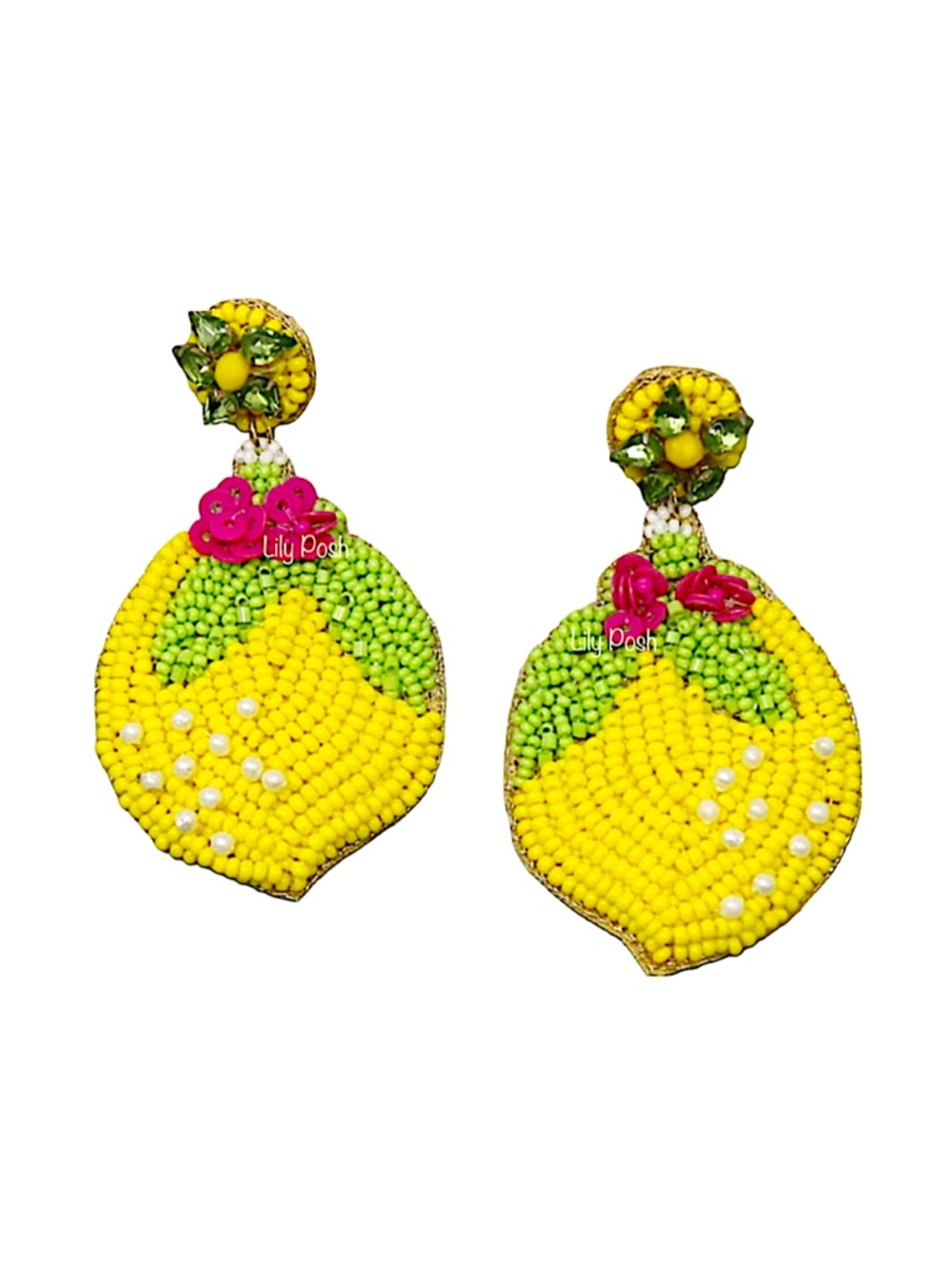 Lemon Stud Earring, Seed Bead Fruit Earring, Summer Tropical Beach Vacation